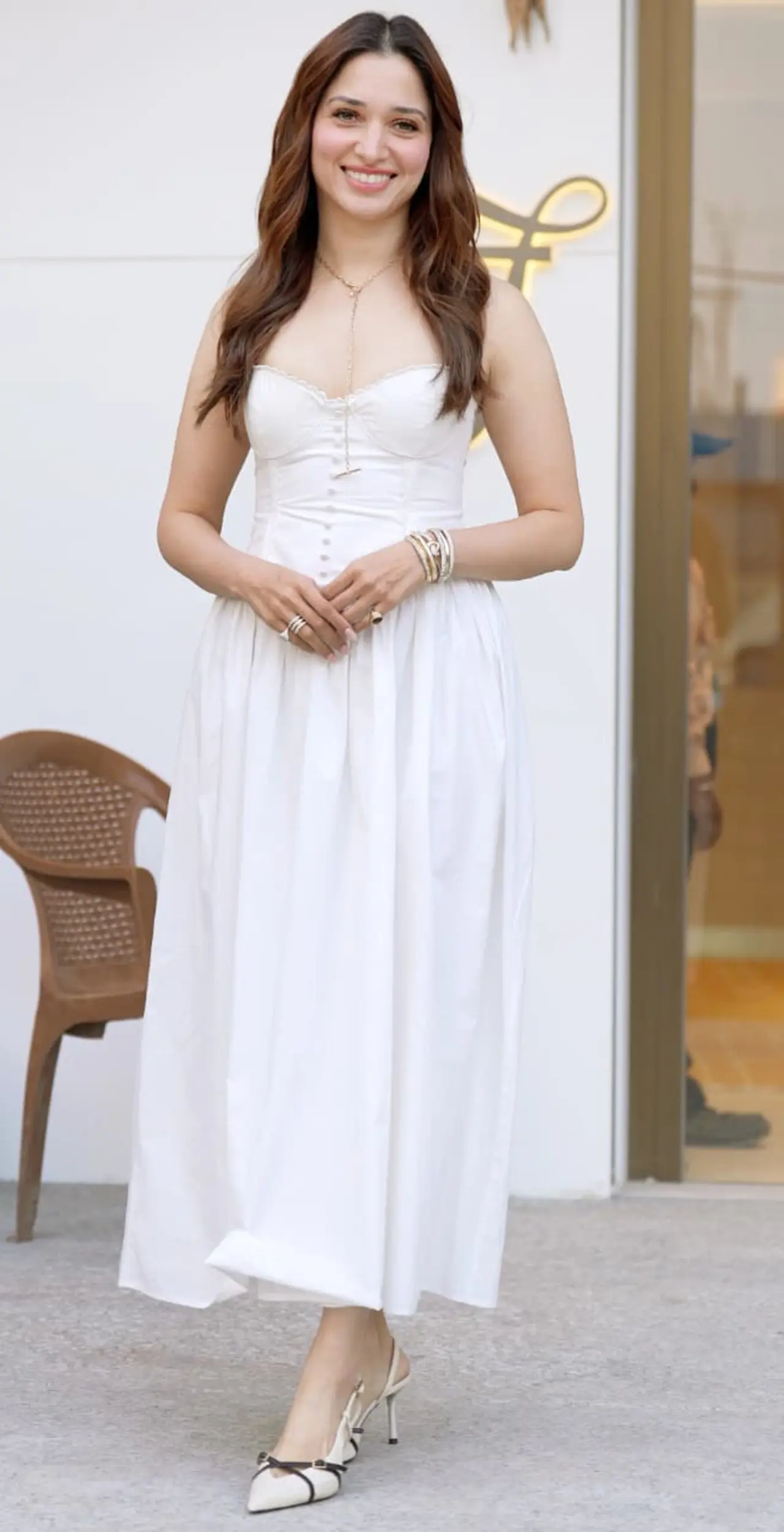 Tamannaah Bhatia was spotted looking ethereal in a white maxi dress at her jewellery store in Bandra.